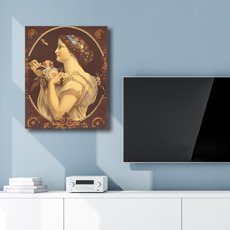 Brehn | Art Nouveau Stil Mädchen Leinwand Pastellfarbe Texturiert Wandkunst Dekor für Wohnzimmer