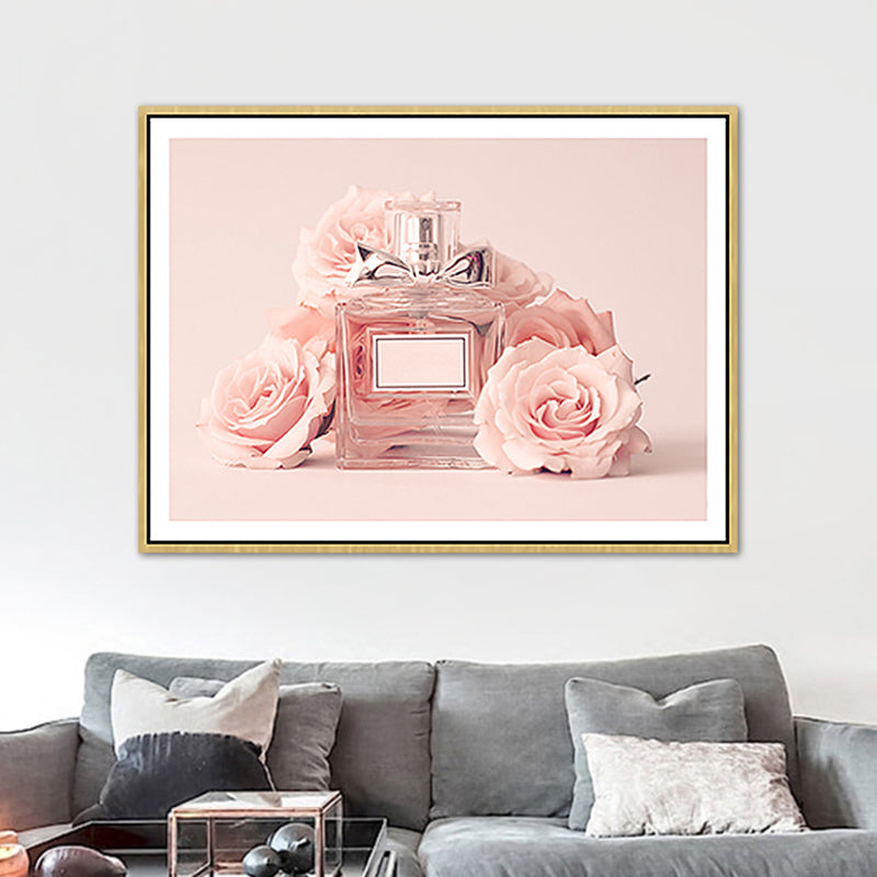 Brehn | Rosa Florale Parfüm Leinwanddruck Fotografie Glam Stil Texturiertes Gemälde für Schlafzimmer