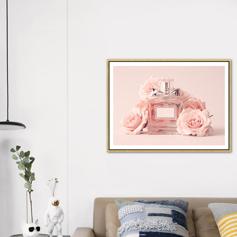 Brehn | Rosa Florale Parfüm Leinwanddruck Fotografie Glam Stil Texturiertes Gemälde für Schlafzimmer