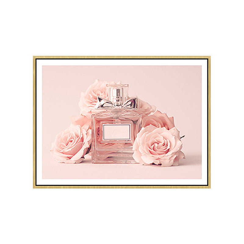 Brehn | Rosa Florale Parfüm Leinwanddruck Fotografie Glam Stil Texturiertes Gemälde für Schlafzimmer