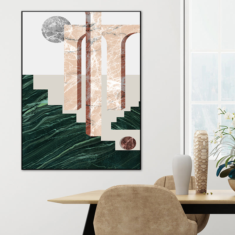 Brehn | Illustration Abstrakte Wandkunst Druck Texturiertes Nordisches Esszimmer Leinwand in Dunkler Farbe