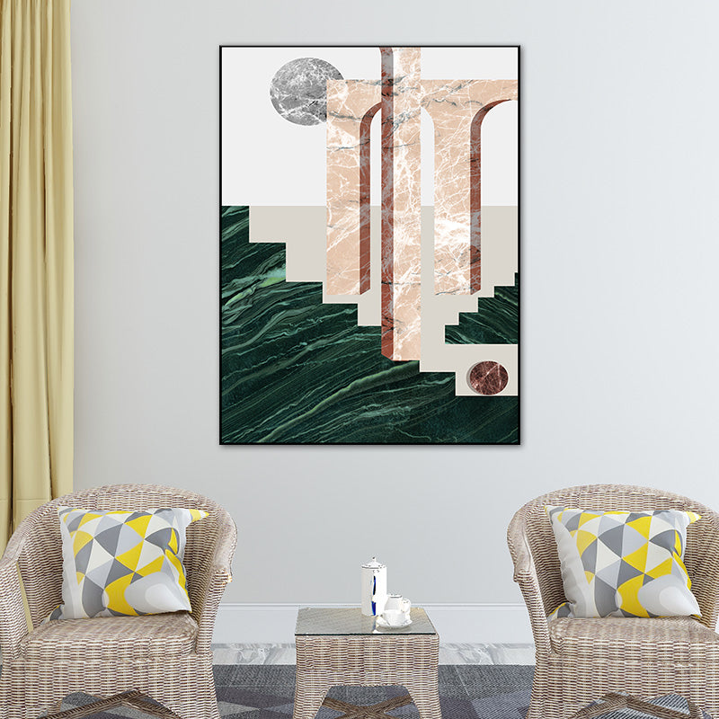 Brehn | Illustration Abstrakte Wandkunst Druck Texturiertes Nordisches Esszimmer Leinwand in Dunkler Farbe