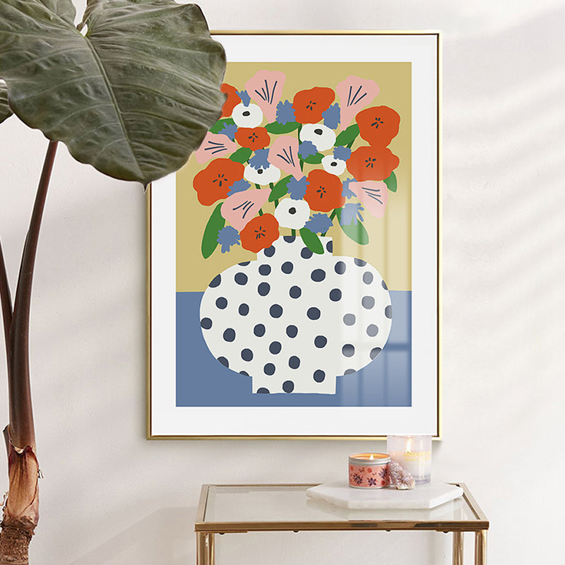 Brehn | Skandinavische Blumenarrangement Leinwandkunst Orange Texturiertes Wanddekor für das Wohnzimmer