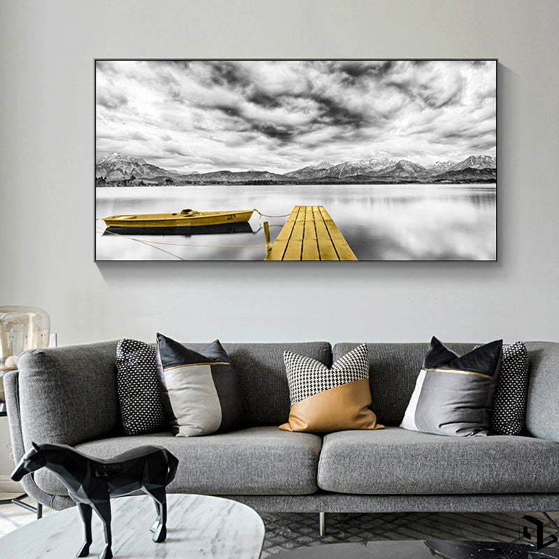 Brehn | Textured Seaside Mountains Kunstprint Moderne Stijl Canvas Muur Decor, Meerdere Maten