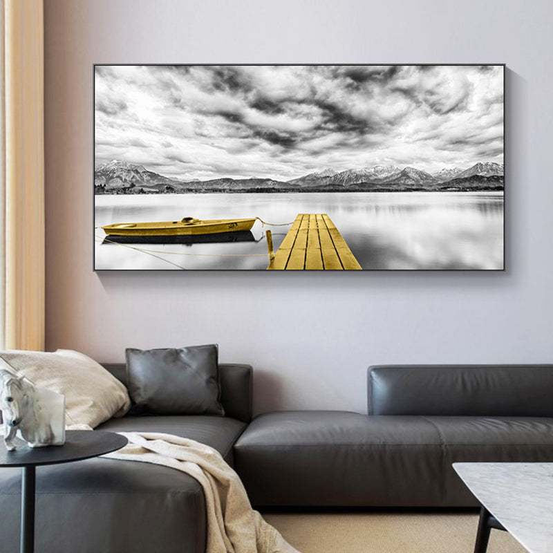 Brehn | Textured Seaside Mountains Kunstprint Moderne Stijl Canvas Muur Decor, Meerdere Maten
