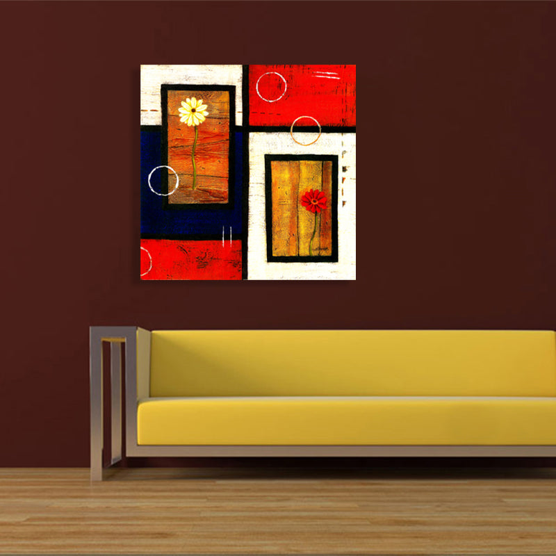 Brehn | Helle Farbige Botanische Canvas Mid-Century Modern Texturierte Wandkunst Druck für das Wohnzimmer
