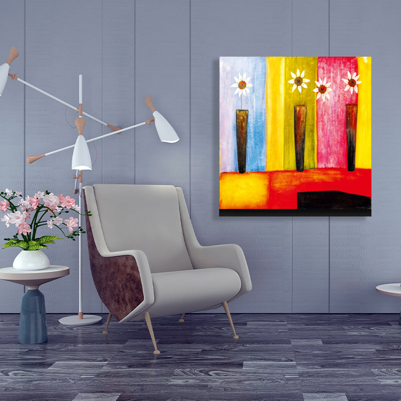 Brehn | Helle Farbige Botanische Canvas Mid-Century Modern Texturierte Wandkunst Druck für das Wohnzimmer