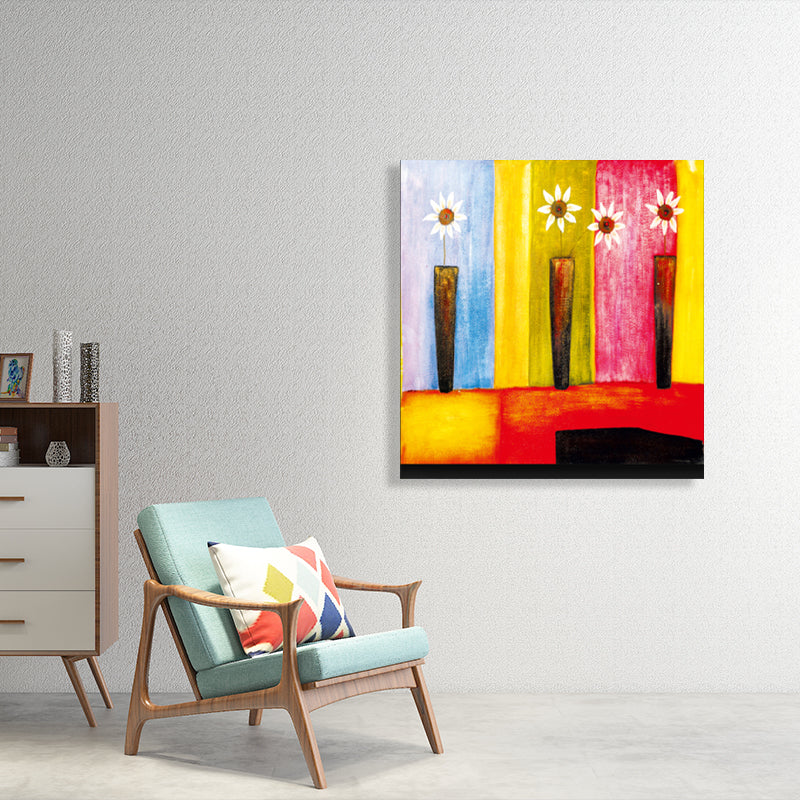 Brehn | Helle Farbige Botanische Canvas Mid-Century Modern Texturierte Wandkunst Druck für das Wohnzimmer