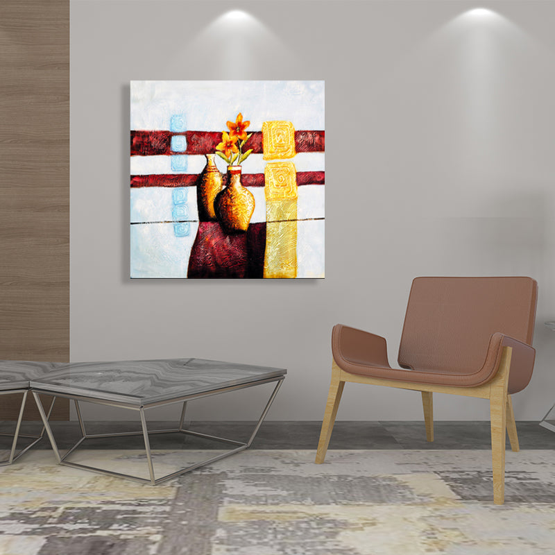 Brehn | Helle Farbige Botanische Canvas Mid-Century Modern Texturierte Wandkunst Druck für das Wohnzimmer