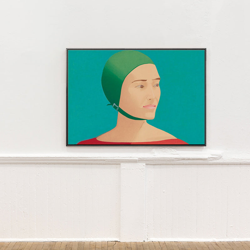 Brehn | Frau mit Helm Wanddekoration Texturierte Pop-Art Hausinterieur Leinwanddruck in Grün