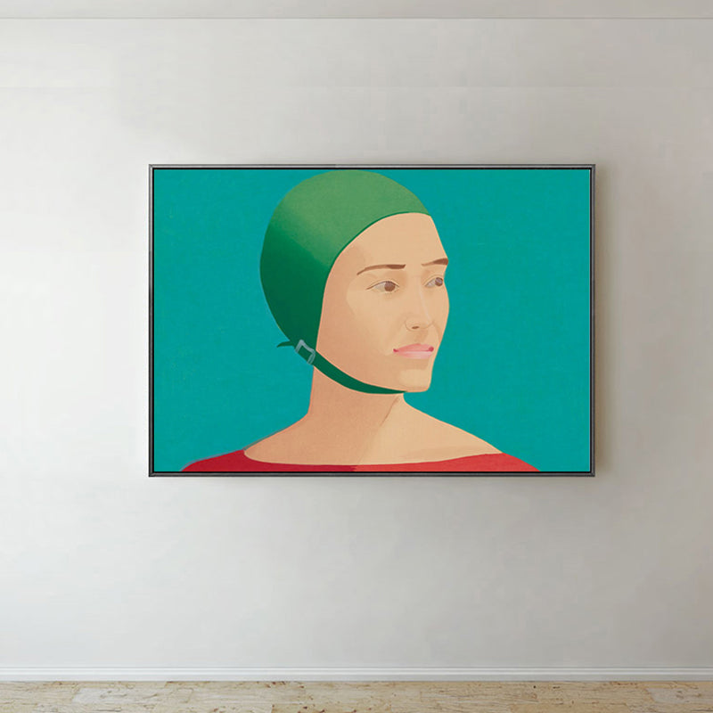 Brehn | Frau mit Helm Wanddekoration Texturierte Pop-Art Hausinterieur Leinwanddruck in Grün
