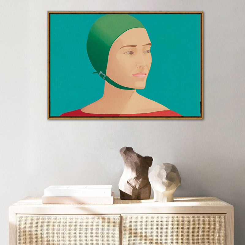 Brehn | Frau mit Helm Wanddekoration Texturierte Pop-Art Hausinterieur Leinwanddruck in Grün