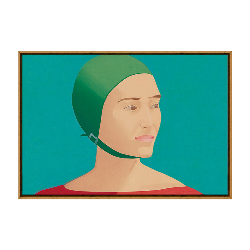 Brehn | Frau mit Helm Wanddekoration Texturierte Pop-Art Hausinterieur Leinwanddruck in Grün