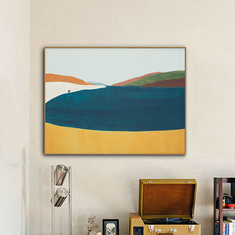 Brehn | Illustration Nordic Wandkunst Dekor mit abstrakter Landschaft in sanften Farben für das Jungenzimmer