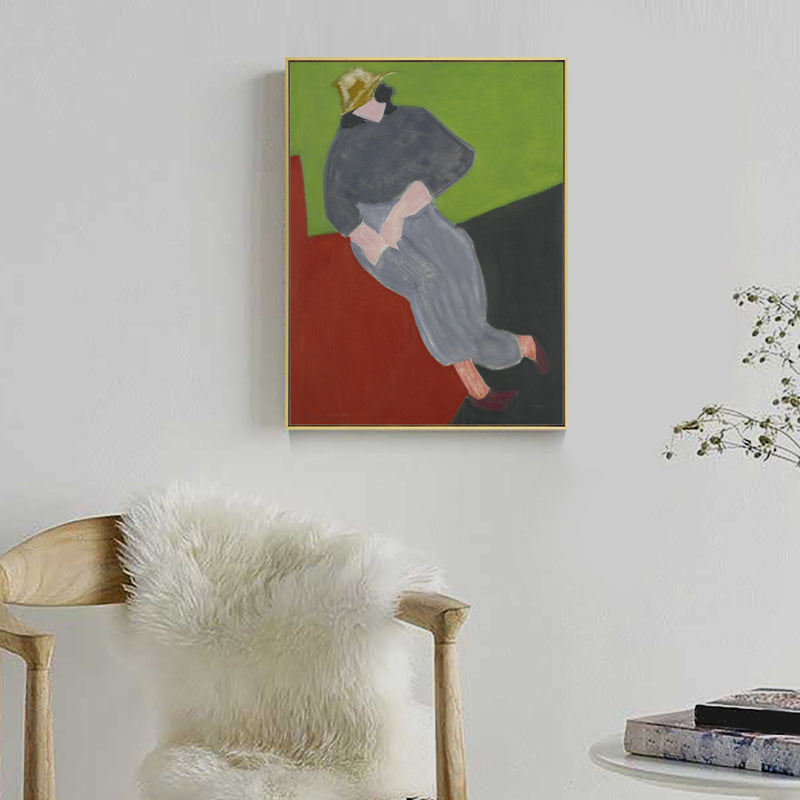 Brehn | Hatted Girl Wanddekoration Abstrakter Expressionismus Texturiertes Schlafzimmer Leinwand, Mehrere Größenoptionen