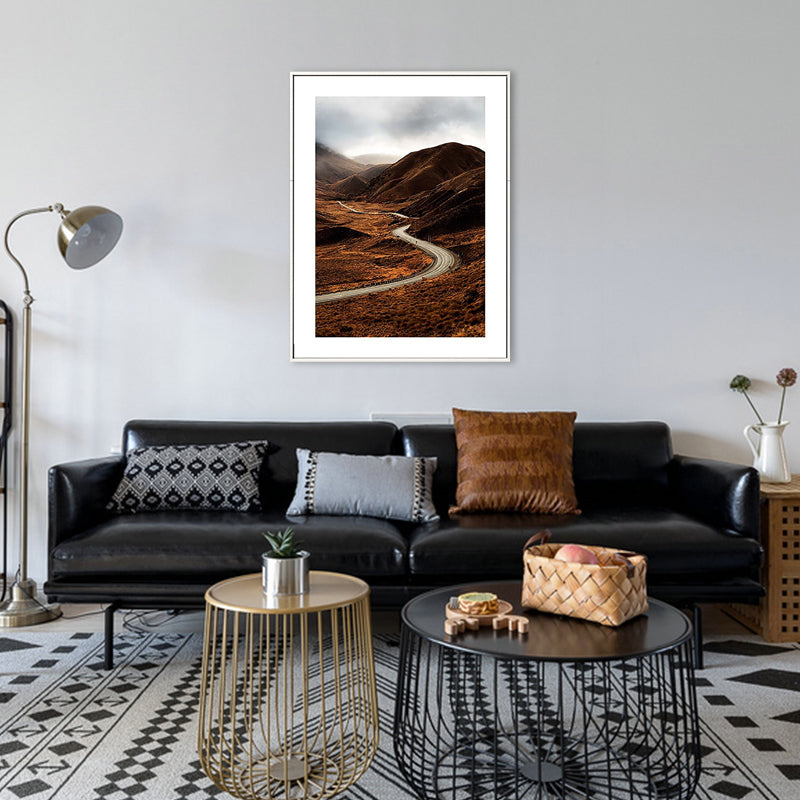 Brehn | Braun Mountain Curve Road Leinwand Zeitgenössische Texturierte Wanddekoration für das Wohnzimmer