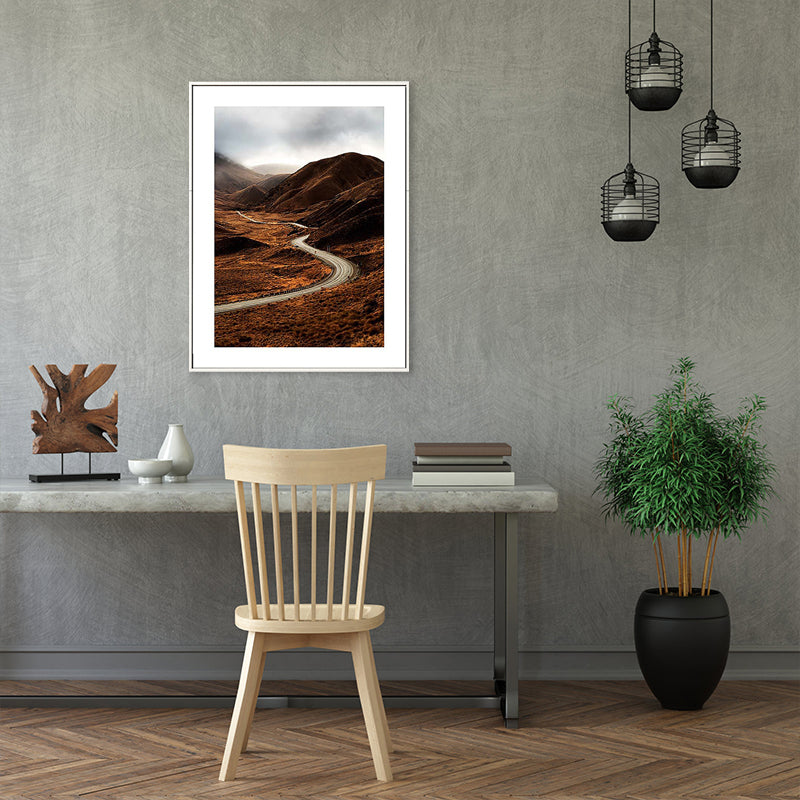 Brehn | Braun Mountain Curve Road Leinwand Zeitgenössische Texturierte Wanddekoration für das Wohnzimmer