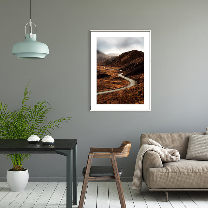 Brehn | Braun Mountain Curve Road Leinwand Zeitgenössische Texturierte Wanddekoration für das Wohnzimmer