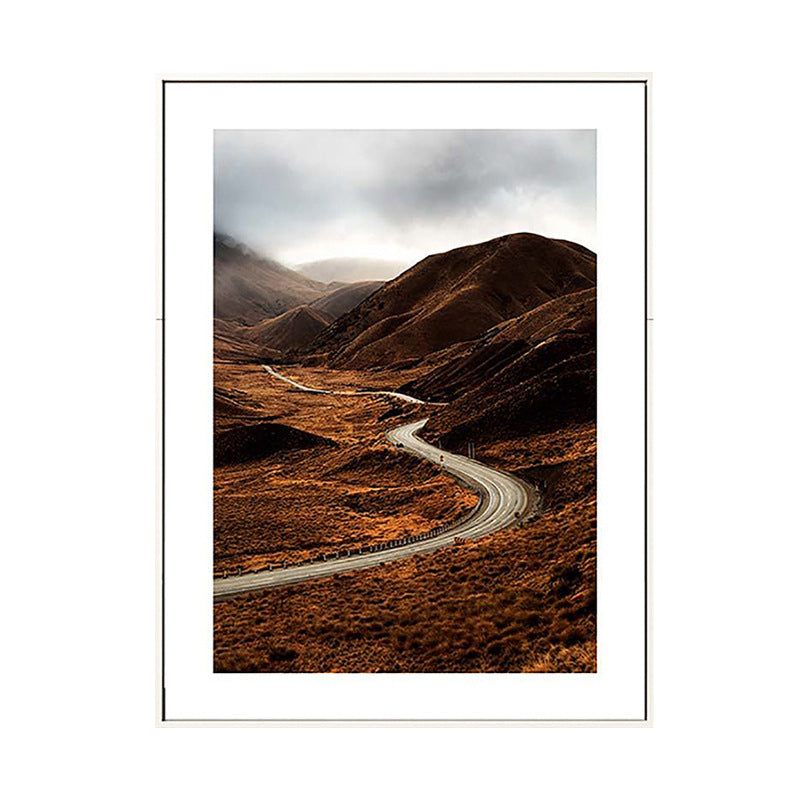 Brehn | Braun Mountain Curve Road Leinwand Zeitgenössische Texturierte Wanddekoration für das Wohnzimmer