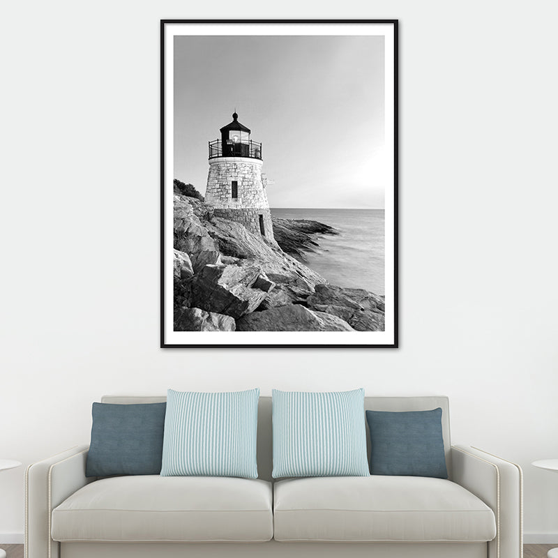 Brehn | Vintage Seaside Lighthouse Kunstdruck Leinwand Graues Gebäude Wanddekoration, Mehrere Größen verfügbar