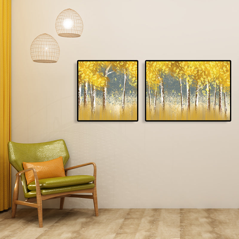 Brehn | Gelbe Herbstbäume Wandkunst Ölgemälde Landschaft Modern Mehrteiliges Leinwandbild für Hotel