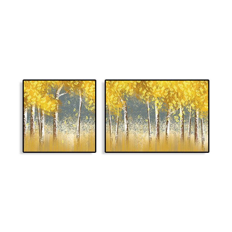 Brehn | Gelbe Herbstbäume Wandkunst Ölgemälde Landschaft Modern Mehrteiliges Leinwandbild für Hotel