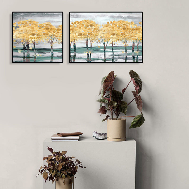 Brehn | Gelbe Herbstbäume Wandkunst Ölgemälde Landschaft Modern Mehrteiliges Leinwandbild für Hotel