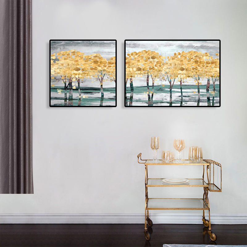 Brehn | Gelbe Herbstbäume Wandkunst Ölgemälde Landschaft Modern Mehrteiliges Leinwandbild für Hotel