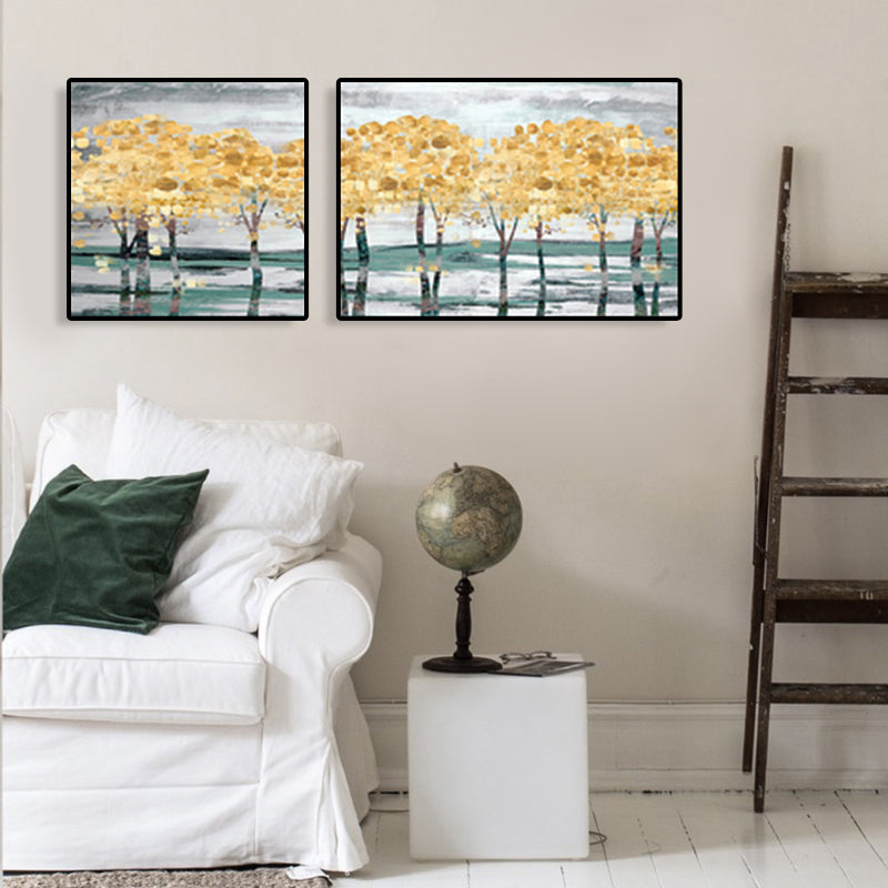 Brehn | Gelbe Herbstbäume Wandkunst Ölgemälde Landschaft Modern Mehrteiliges Leinwandbild für Hotel