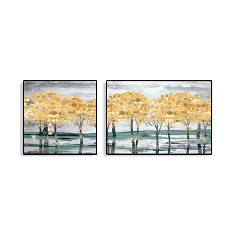 Brehn | Gelbe Herbstbäume Wandkunst Ölgemälde Landschaft Modern Mehrteiliges Leinwandbild für Hotel