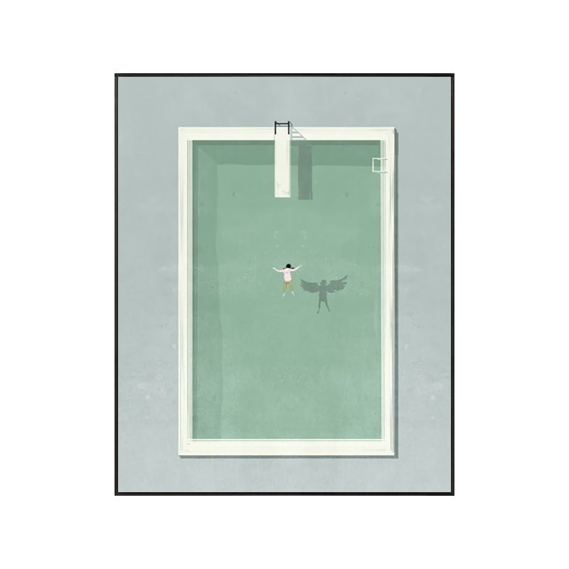 Brehn | Pool und Schwimmer Leinwandkunst Skandinavische Schwimmwanddekoration in Grün für Stadion