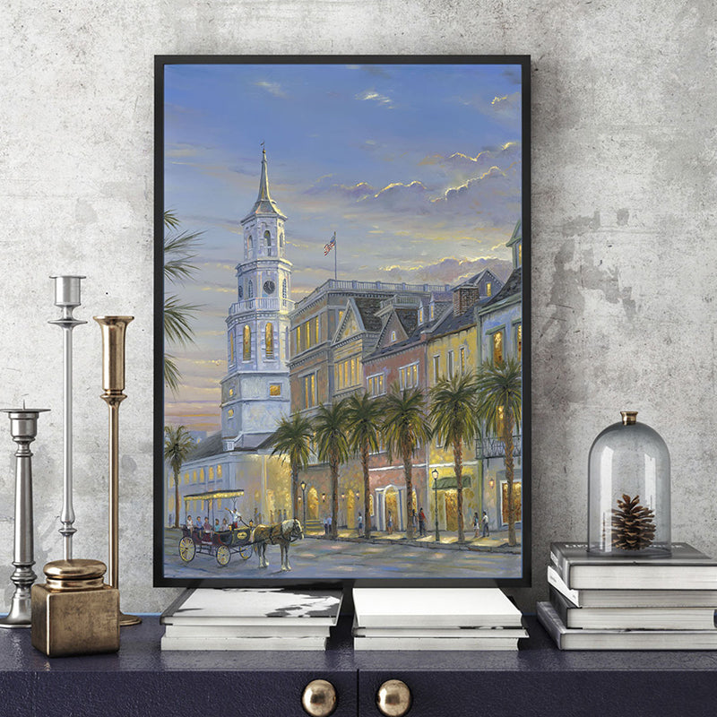 Brehn | Grand Building View Painting Gelbes Impressionismus Stil Wandkunst Druck für Esszimmer