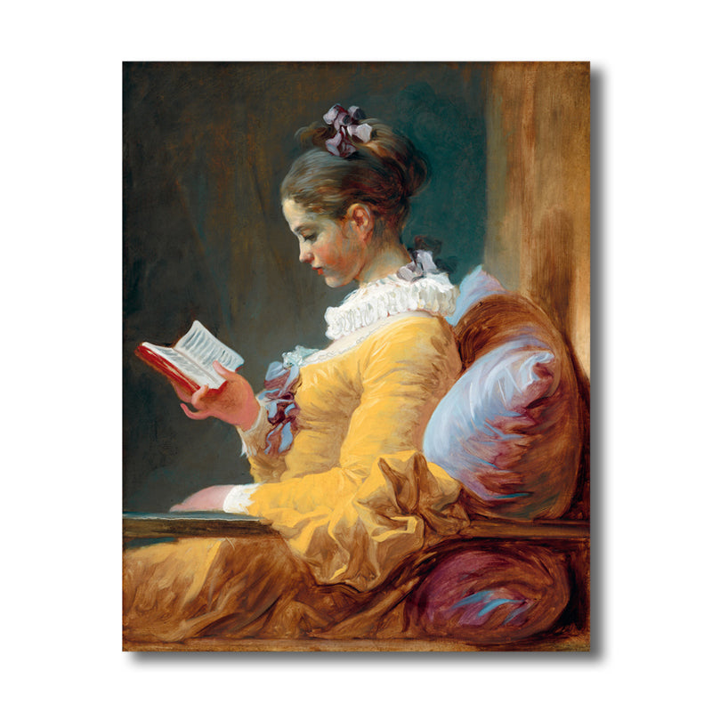 Brehn | Renaissance Reading Girl Kunstdruck Leinwand Texturiert Gelbe Wanddekoration für Badezimmer