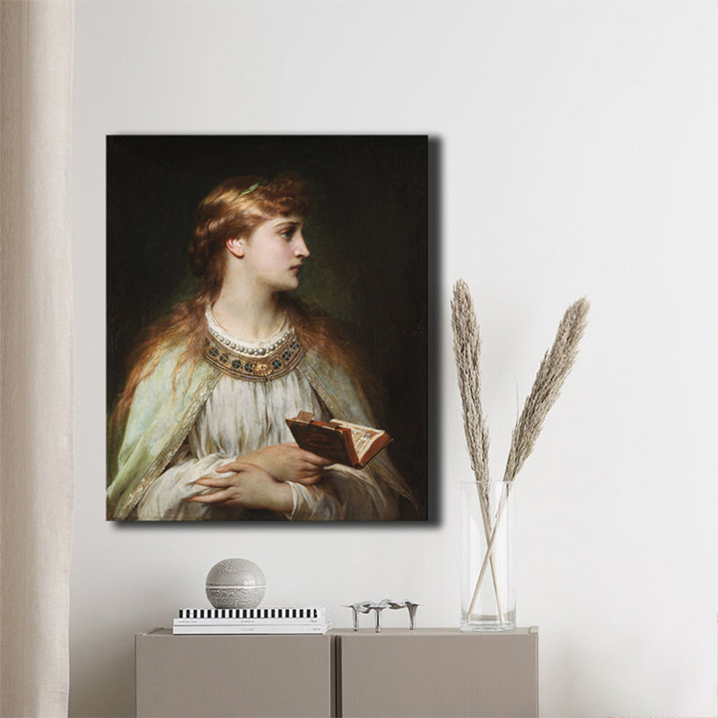 Brehn | Renaissance Reading Girl Kunstdruck Leinwand Texturiert Gelbe Wanddekoration für Badezimmer