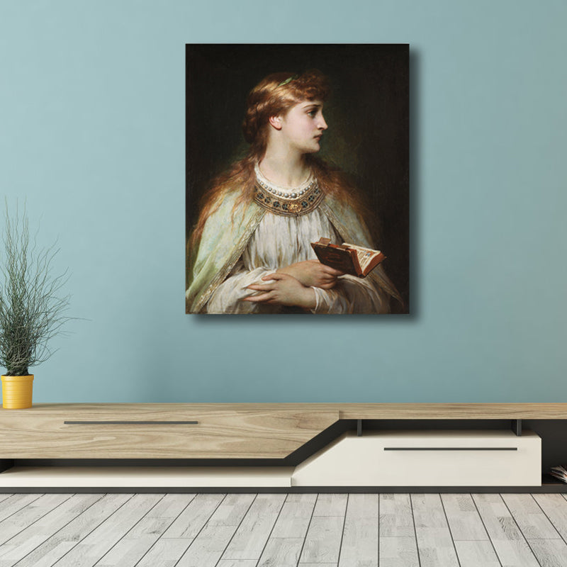 Brehn | Renaissance Reading Girl Kunstdruck Leinwand Texturiert Gelbe Wanddekoration für Badezimmer