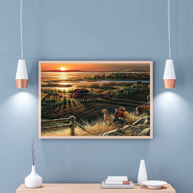 Brehn | Braun Farmfield Sonnenuntergang Szene Leinwand Impressionismus Stil Texturiertes Wanddekor für das Esszimmer