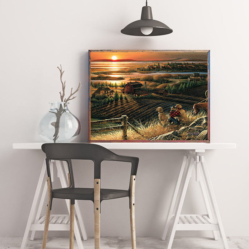 Brehn | Braun Farmfield Sonnenuntergang Szene Leinwand Impressionismus Stil Texturiertes Wanddekor für das Esszimmer