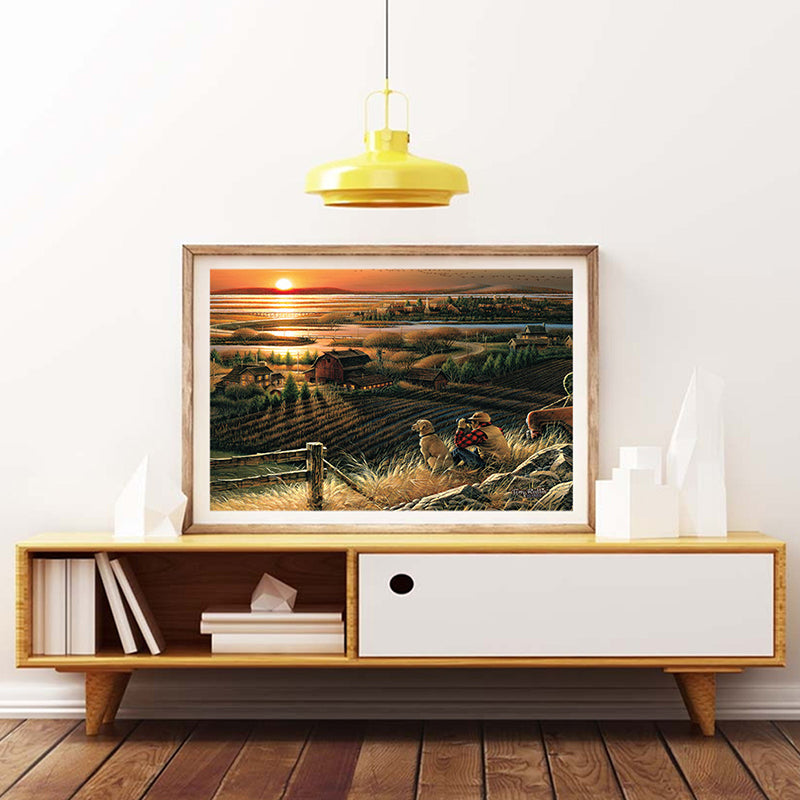 Brehn | Braun Farmfield Sonnenuntergang Szene Leinwand Impressionismus Stil Texturiertes Wanddekor für das Esszimmer