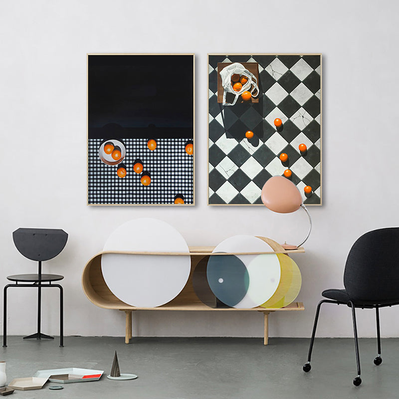 Brehn | Frucht Orangen Kunstdruck Nordic Stil Leinwand Wanddekoration in Dunkelfarbe für Wohnzimmer