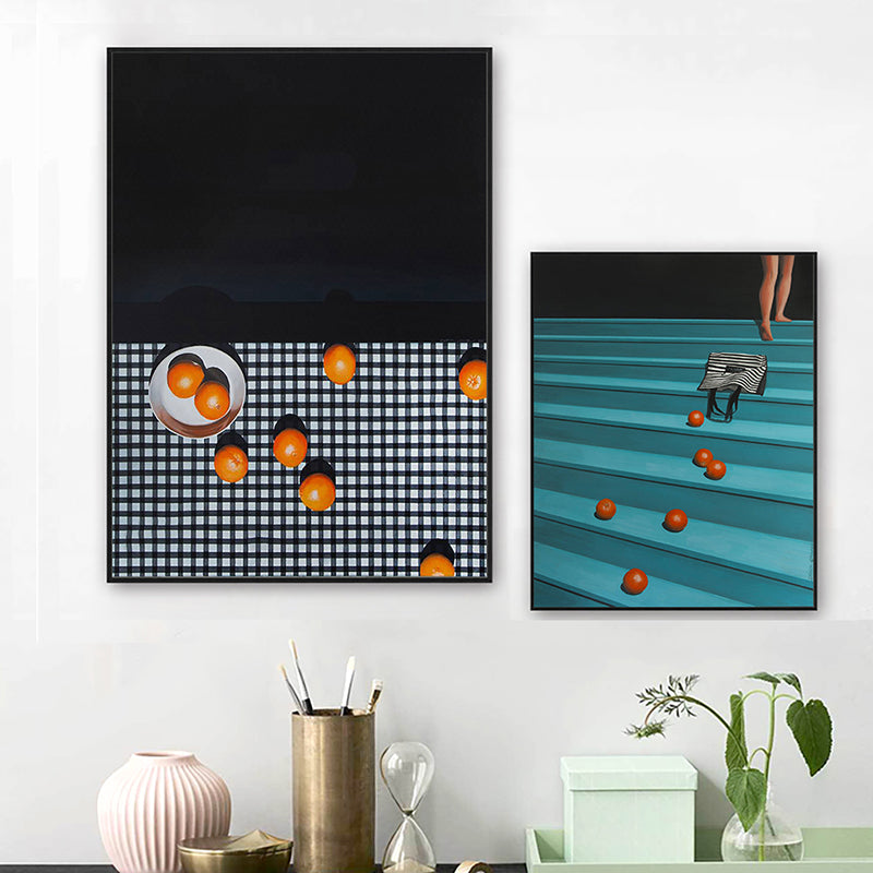 Brehn | Frucht Orangen Kunstdruck Nordic Stil Leinwand Wanddekoration in Dunkelfarbe für Wohnzimmer
