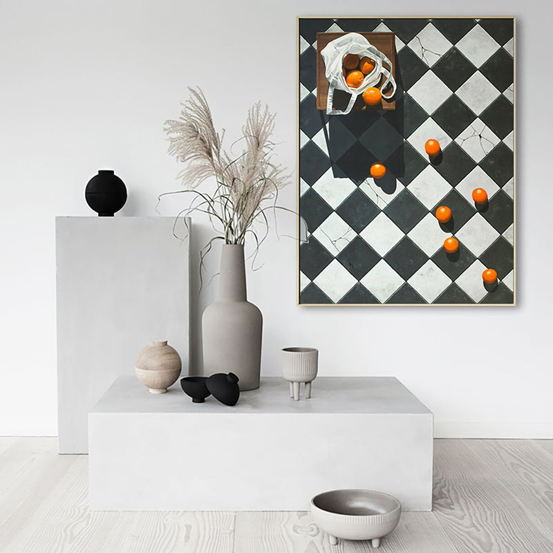 Brehn | Frucht Orangen Kunstdruck Nordic Stil Leinwand Wanddekoration in Dunkelfarbe für Wohnzimmer
