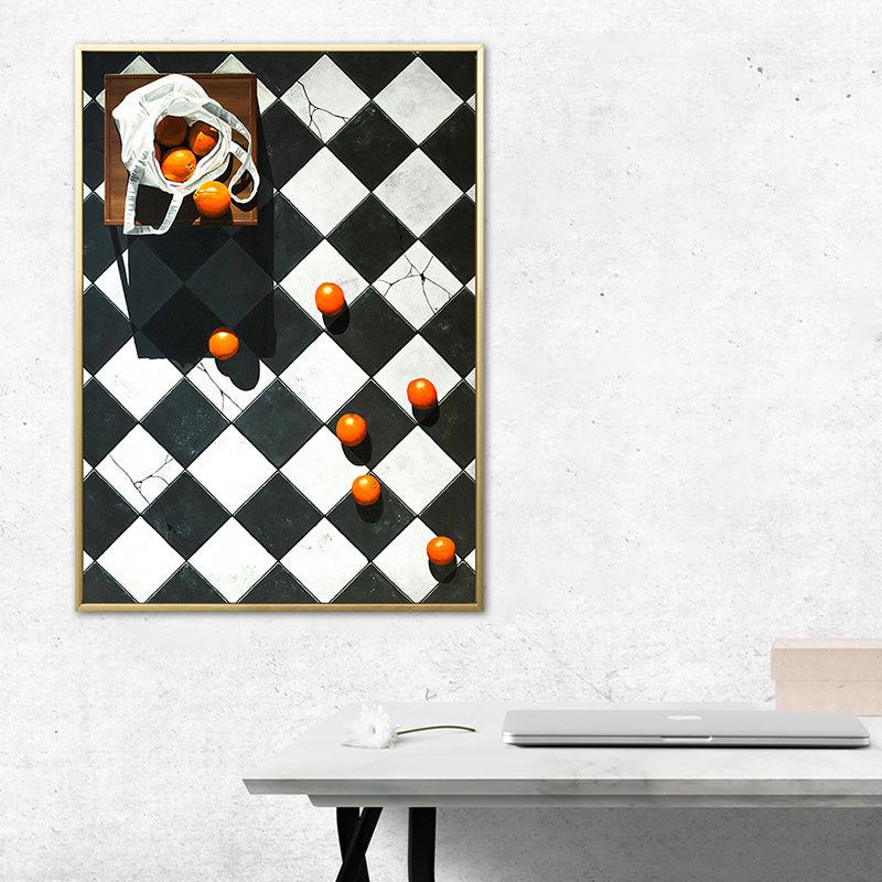 Brehn | Frucht Orangen Kunstdruck Nordic Stil Leinwand Wanddekoration in Dunkelfarbe für Wohnzimmer