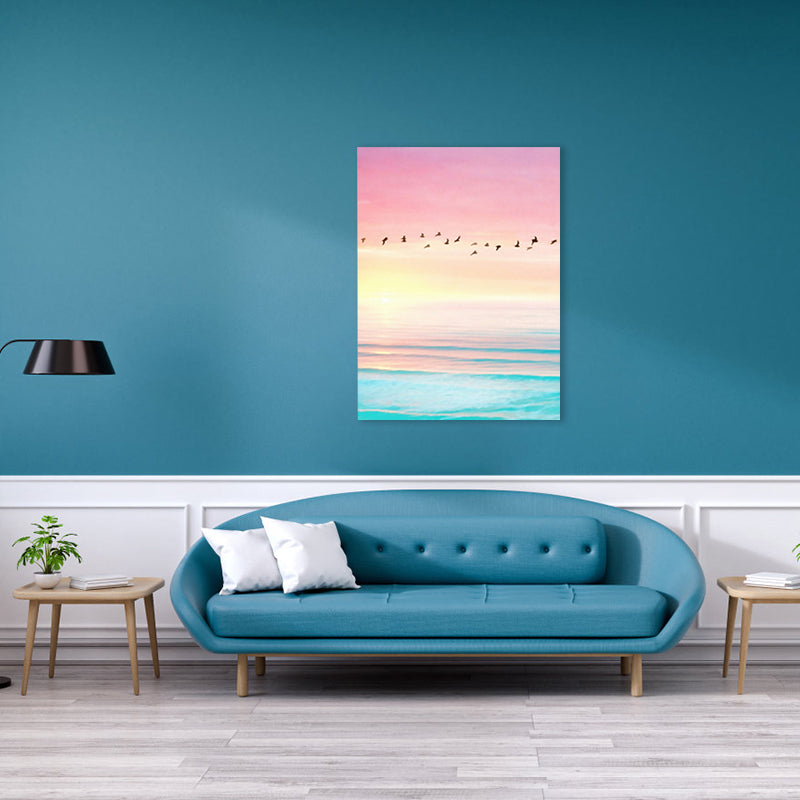 Brehn | Zeitgenössisches Vogel- und Himmelgemälde Leinwand Rosa Fotografie Wandkunst Dekor, Mehrere Größen