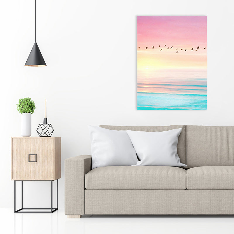 Brehn | Zeitgenössisches Vogel- und Himmelgemälde Leinwand Rosa Fotografie Wandkunst Dekor, Mehrere Größen