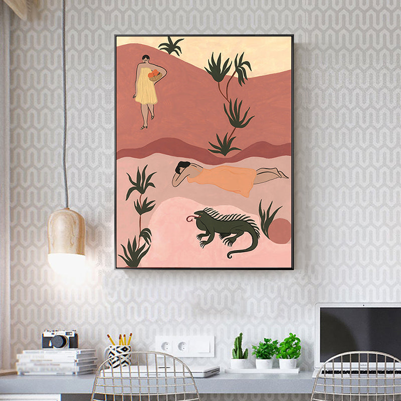 Brehn | Illustration Schönheit und das Biest Leinwand Pink Nordische Wandkunst Druck für Hausinneneinrichtung