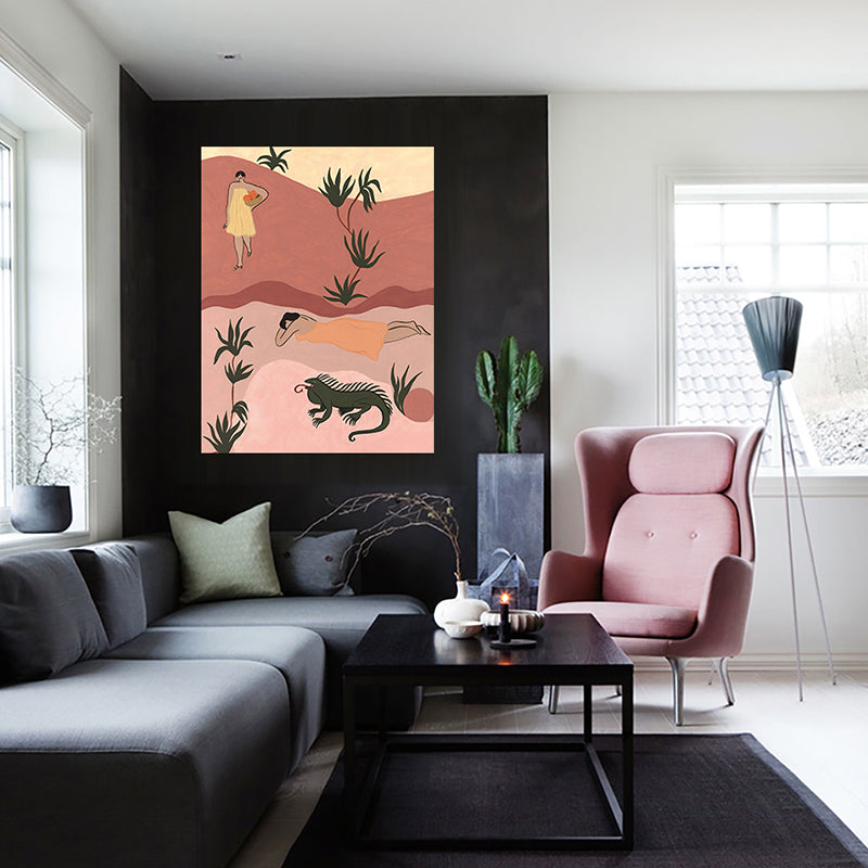 Brehn | Illustration Schönheit und das Biest Leinwand Pink Nordische Wandkunst Druck für Hausinneneinrichtung