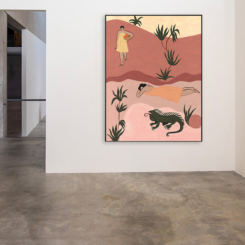 Brehn | Illustration Schönheit und das Biest Leinwand Pink Nordische Wandkunst Druck für Hausinneneinrichtung