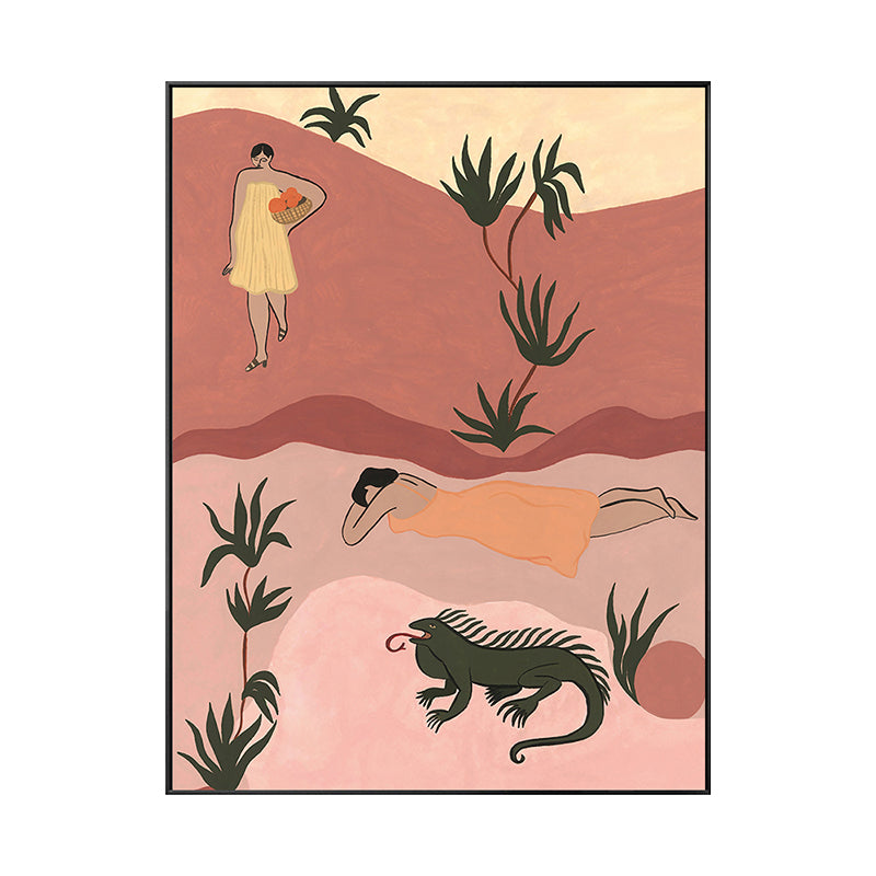 Brehn | Illustration Schönheit und das Biest Leinwand Pink Nordische Wandkunst Druck für Hausinneneinrichtung