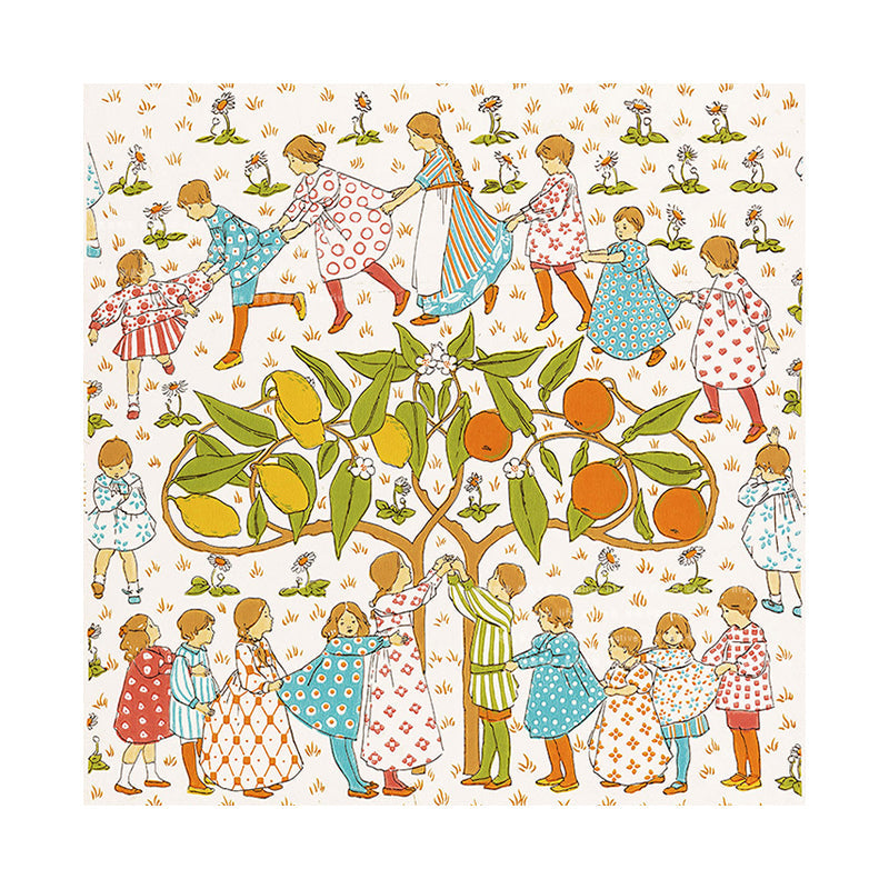 Brehn | Kids Around Tree Wandkunst Nordic Stil Unterhaltung Leinwanddruck in Gelb für Galerie