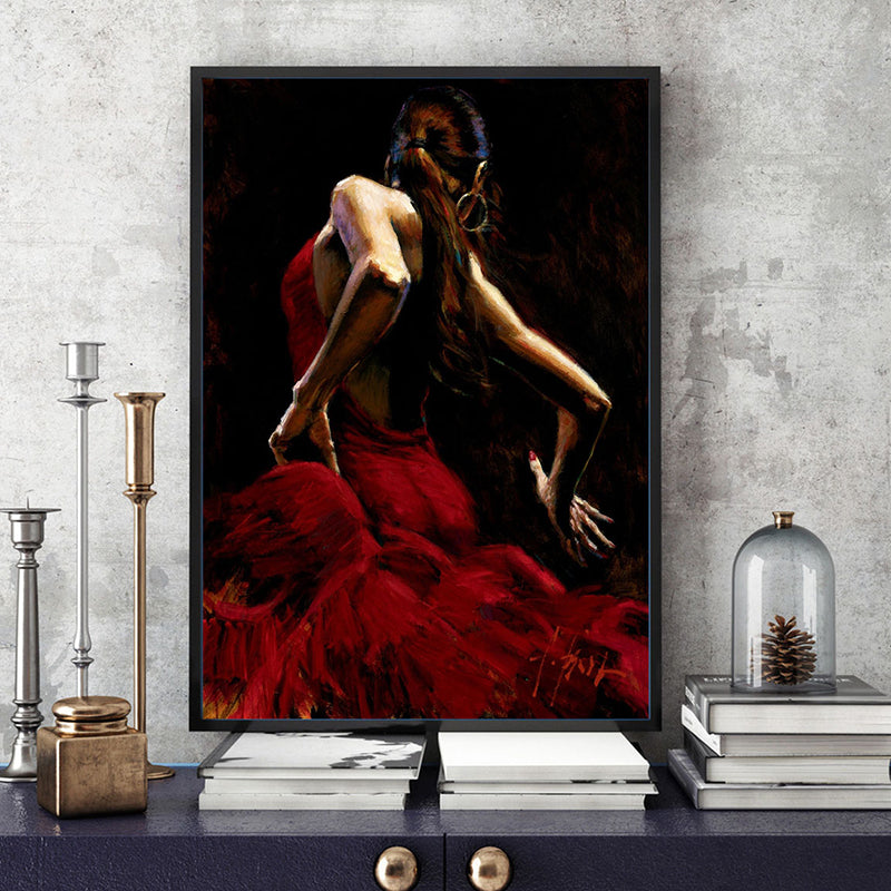 Brehn | Rotes tanzendes Mädchen Gemälde strukturiert zeitgenössischer Kunststil Esszimmer Eingewickelte Leinwand